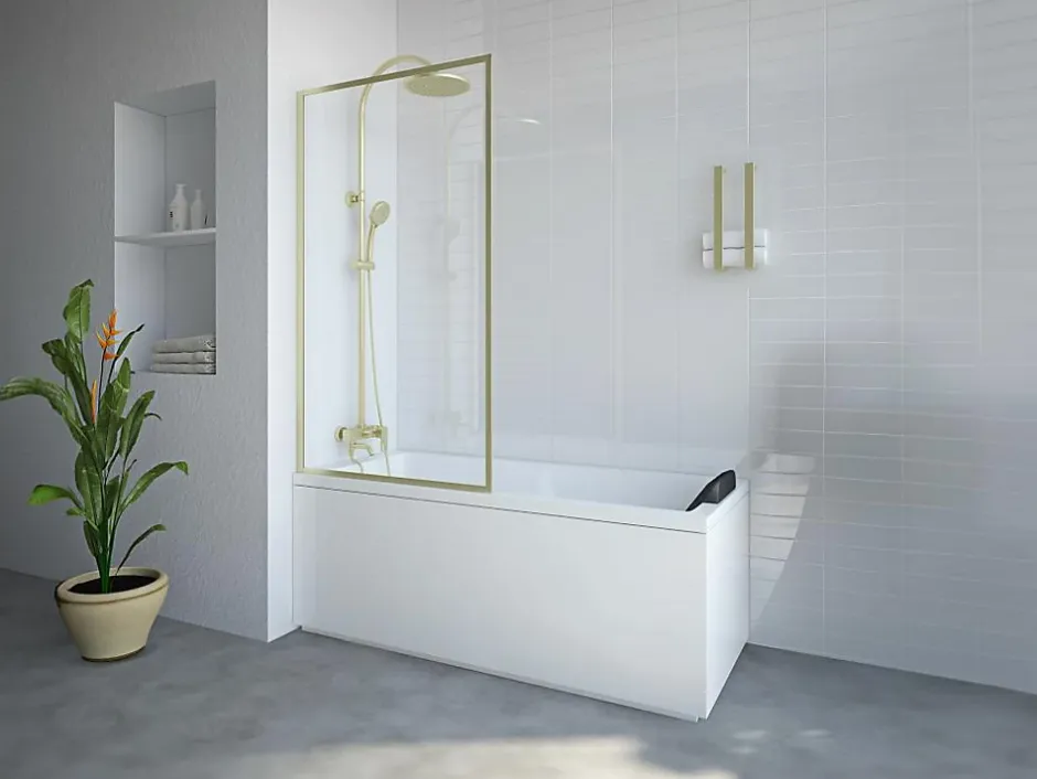 Vente-unique Pare baignoire doré style art déco - 80 x 140 cm - Verre trempé - BRADENTON* Pare-Baignoire