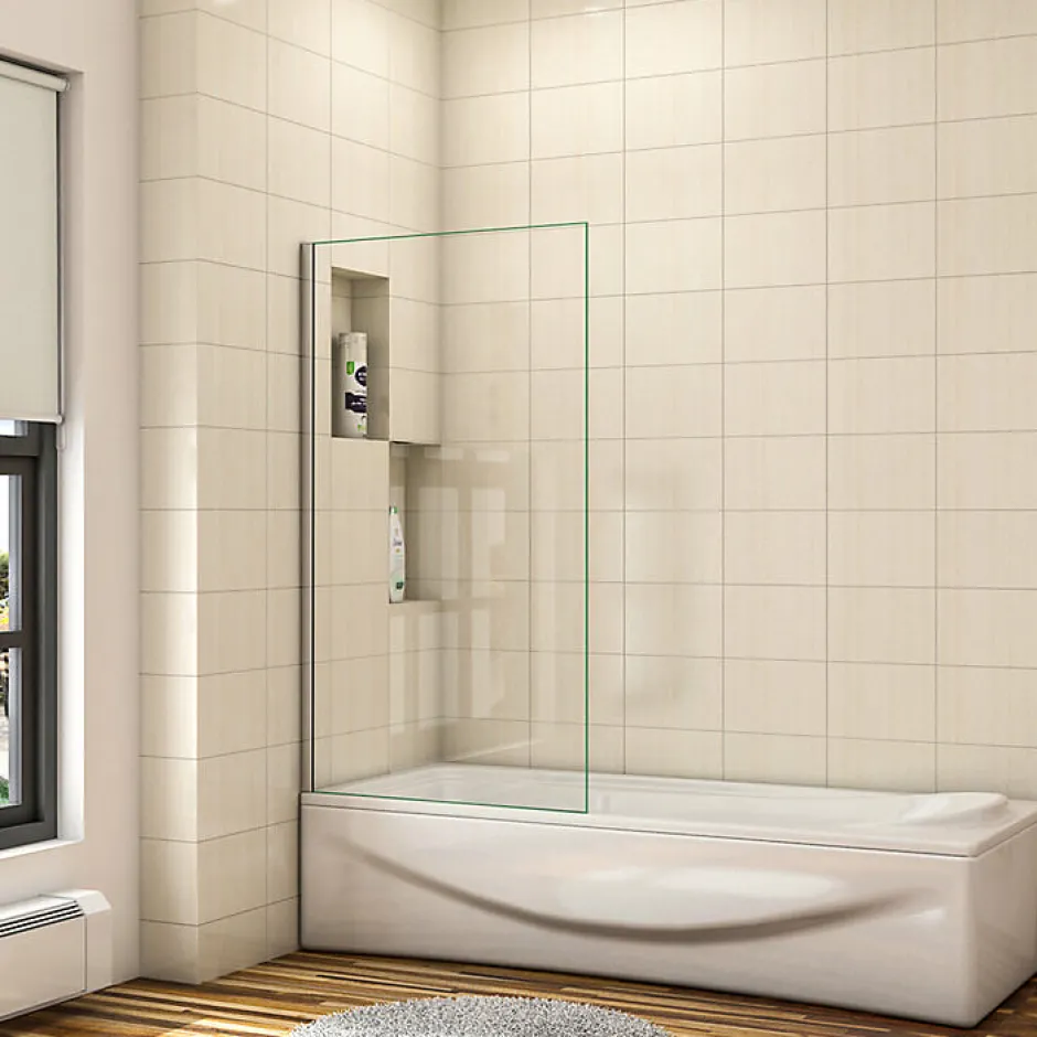 AICA Sanitaire Pare baignoire fixe 1 volet chrome - L.40 x H.130 cm en 5mm verre anticalcaire* Pare-Baignoire