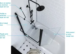 Galedo Pare baignoire Ibiza volet pivotant noir 130 x 105cm
