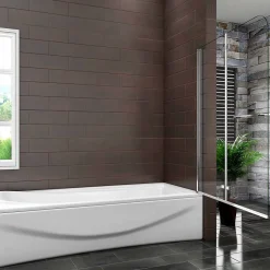 AICA Sanitaire Pare baignoire L.120 x H.140cm pivotant à 180 avec 2 étagères et porte-serviette - 6mm verre sécurit -Installation réversible* Pare-Baignoire