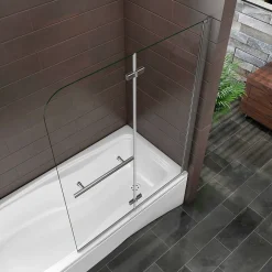 AICA Sanitaire Pare baignoire L.120 x H.140cm pivotant à 180 avec 2 étagères et porte-serviette - 6mm verre sécurit -Installation réversible* Pare-Baignoire