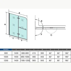 AICA Sanitaire Pare baignoire L.120 x H.140cm pivotant à 180 avec 2 étagères et porte-serviette - 6mm verre sécurit -Installation réversible* Pare-Baignoire