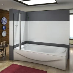 AICA Sanitaire Pare baignoire L.100 x H.140cm pivotant à 180 avec porte-serviette - 5mm verre sécurit - Installation réversible* Pare-Baignoire
