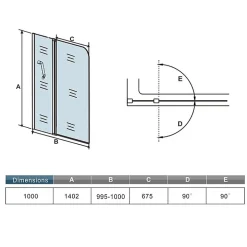 AICA Sanitaire Pare baignoire L.100 x H.140cm pivotant à 180 avec porte-serviette - 5mm verre sécurit - Installation réversible* Pare-Baignoire