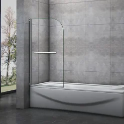 AICA Sanitaire Pare baignoire L.70 x H.130cm pivotant à 180 avec 2 étagères et porte-serviette - 5mm verre sécurit - Installation réversible
