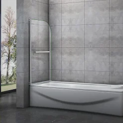 AICA Sanitaire Pare baignoire L.70 x H.130cm pivotant à 180 avec 2 étagères et porte-serviette - 5mm verre sécurit - Installation réversible