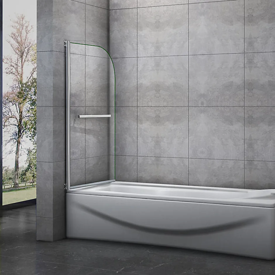 AICA Sanitaire Pare baignoire L.70 x H.130cm pivotant à 180 avec 2 étagères et porte-serviette - 5mm verre sécurit - Installation réversible