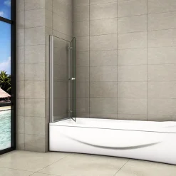 AICA Sanitaire Pare baignoire L.100 x H.140cm pivotant à 180 avec 2 étagères et porte-serviette - 6mm verre sécurit -Installation réversible* Pare-Baignoire
