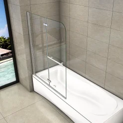 AICA Sanitaire Pare baignoire L.100 x H.140cm pivotant à 180 avec 2 étagères et porte-serviette - 6mm verre sécurit -Installation réversible* Pare-Baignoire