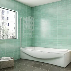 AICA Sanitaire Pare baignoire L.70 x H.130cm profilé blanc écran paroi pivotante - Installation réversible - 4mm verre sécurité