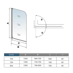 AICA Sanitaire Pare baignoire L.70 x H.130cm profilé blanc écran paroi pivotante - Installation réversible - 4mm verre sécurité