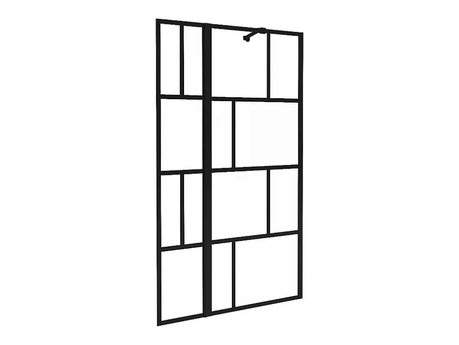 Vente-unique Pare baignoire noir mat au style industriel avec volet pivotant - 100 x 140 cm - OBELINI* Pare-Baignoire