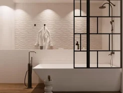 Vente-unique Pare baignoire noir mat au style industriel avec volet pivotant - 100 x 140 cm - OBELINI* Pare-Baignoire