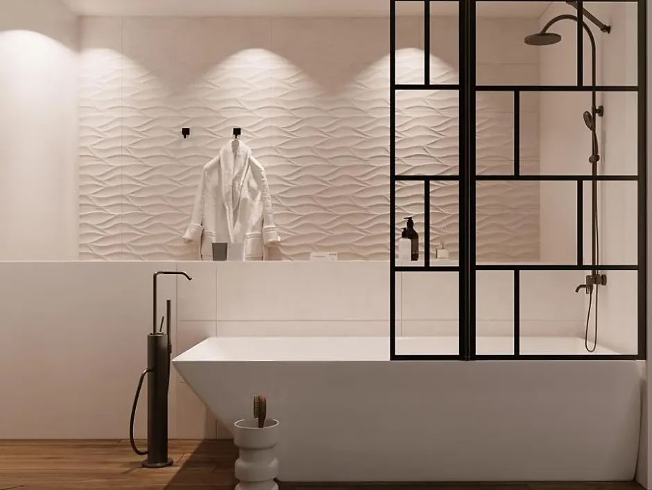 Vente-unique Pare baignoire noir mat au style industriel avec volet pivotant - 100 x 140 cm - OBELINI* Pare-Baignoire