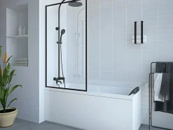 Vente-unique Pare baignoire noir mat style industriel - 70 x 140 cm - Verre trempé - BRADENTON* Pare-Baignoire
