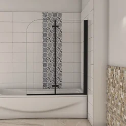 AICA Sanitaire pare baignoire noir pivotante pliant 100x140cm,paroi fixée,5mm verre anticalcaire,noir mat en métal style et simplicité* Pare-Baignoire