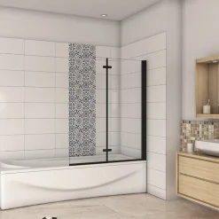AICA Sanitaire pare baignoire noir pivotante pliant 100x140cm,paroi fixée,5mm verre anticalcaire,noir mat en métal style et simplicité* Pare-Baignoire