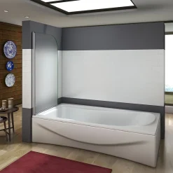 AICA Sanitaire Pare baignoire pivotant - 80 x 140 cm - Verre dépoli anticalcaire 5 mm - Profilé aluminium chromé - Installation à gauche* Pare-Baignoire