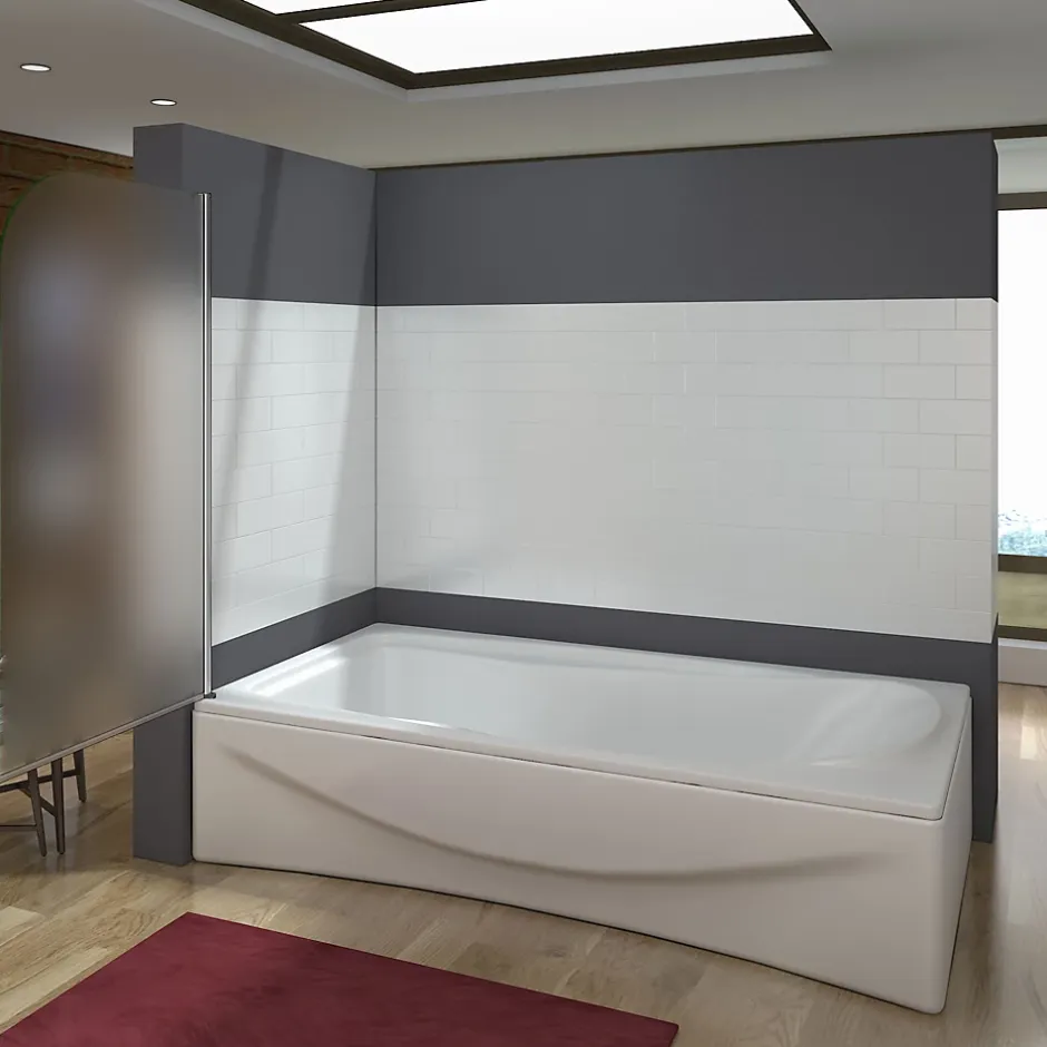 AICA Sanitaire Pare baignoire pivotant - 80 x 140 cm - Verre dépoli anticalcaire 5 mm - Profilé aluminium chromé - Installation à gauche* Pare-Baignoire
