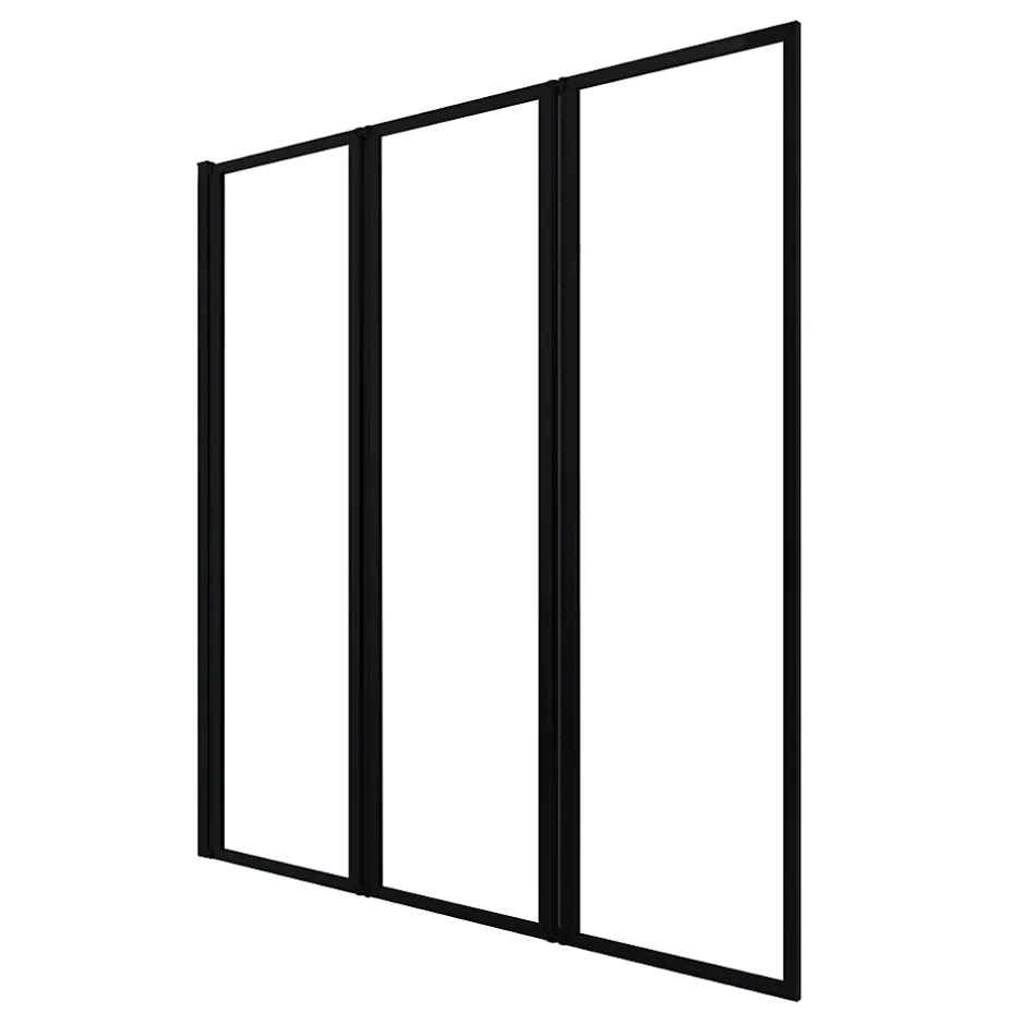 Aurlane Pare baignoire Pivotant 3 Volets Noir Mat - 125x143 cm - Verre Trempé 4 mm - ZAGGY DARK