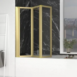 Aurlane Pare baignoire Pivotant 3 Volets Or Brossé - 125x143 cm - Verre Trempé 4 mm - ZAGGY GOLD* Pare-Baignoire