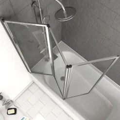 Aurlane Pare baignoire Pivotant 3 Volets Chrome - 125x143 cm - Verre Trempé 4 mm - ZAGGY CHROME* Pare-Baignoire