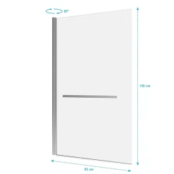 Aurlane Pare baignoire Pivotant avec Porte-Serviette 85x150cm - Profilé Chrome - Verre 6mm - TSHAPE CHROMED