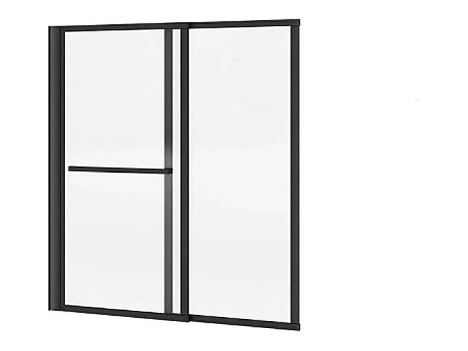 Vente-unique Pare baignoire pivotant et relevable avec porte serviette - Noir mat - 120 x 140 cm - VESLIRA