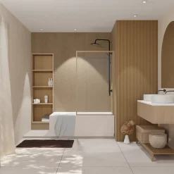 Galedo Pare baignoire pivotant l.80 x H.140 cm profilés effet bois, Art Déco