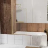 Galedo Pare baignoire pivotant l.80 x H.140 cm profilés doré brossé avec porte serviette et étagère, Edge