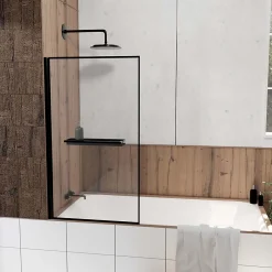 Galedo Pare baignoire pivotant l.80 x H.140 cm profilés noirs avec porte serviette et étagère, Edge* Pare-Baignoire