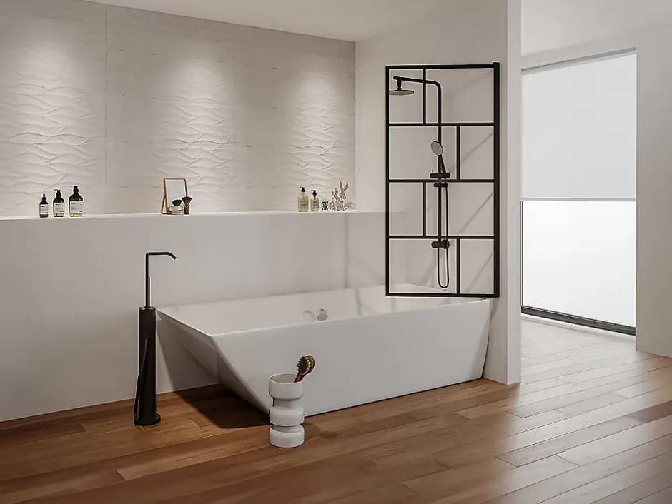 Vente-unique Pare baignoire pivotant style industriel - 70 x 140 cm - Noir mat - Verre - RIVANON