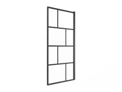 Vente-unique Pare baignoire pivotant style industriel - 70 x 140 cm - Noir mat - Verre - RIVANON