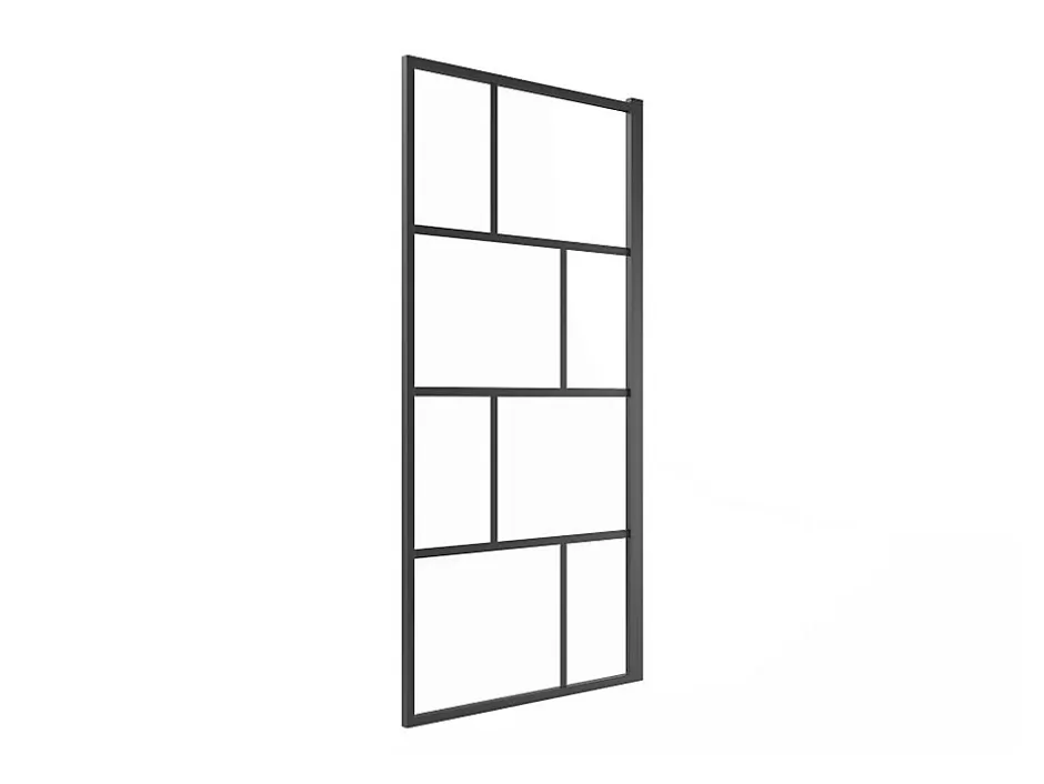 Vente-unique Pare baignoire pivotant style industriel - 70 x 140 cm - Noir mat - Verre - RIVANON