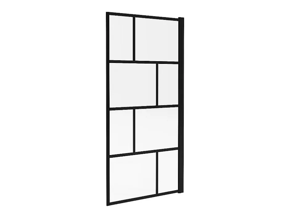 Vente-unique Pare baignoire pivotant style industriel - 90 x 140 cm - Noir mat - Verre - RIVANON* Pare-Baignoire