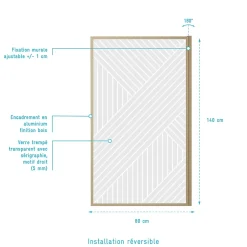Aurlane Pare baignoire pivotant 140x80 cm HINATA - style Japandi géométrique - Cadre effet bois - Verre 5 mm* Pare-Baignoire