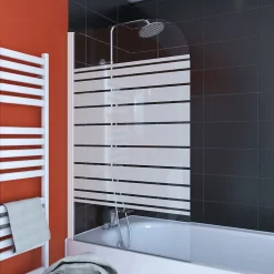 Aurlane PARE BAIGNOIRE PIVOTANT 130x75cm VERRE SERIGRAPHIE ET PROFILE ALUMINIUM BLANC* Pare-Baignoire