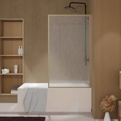 Aurlane Pare baignoire pivotant 140x80 cm HINATA - style Japandi courbes douces Cadre effet bois - Verre 5mm