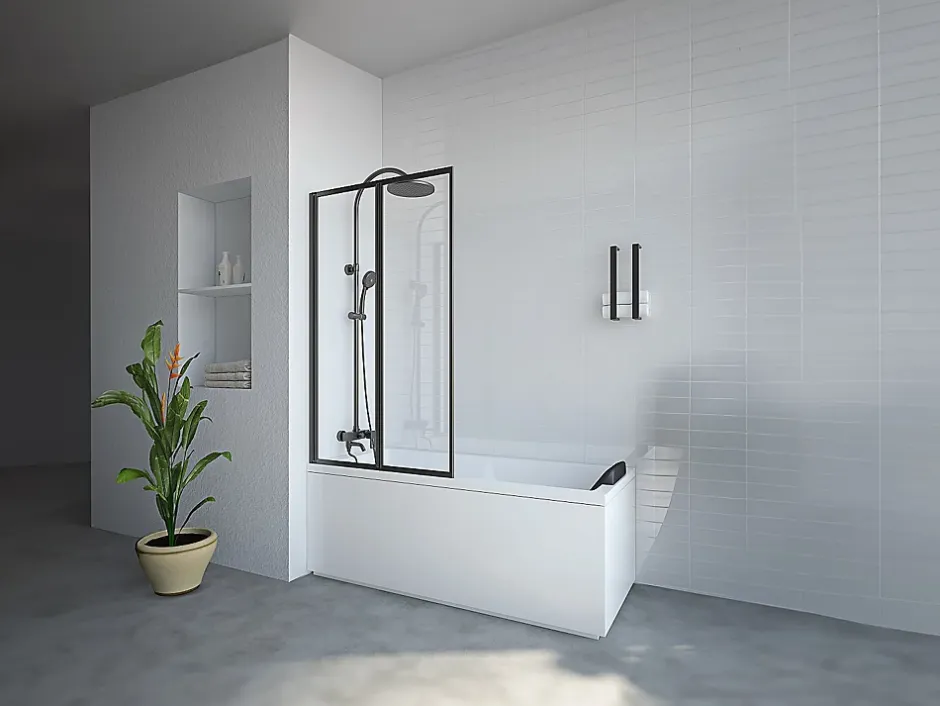 Vente-unique Pare baignoire pliant en métal style atelier - Noir mat - 80 x 140 cm - DISTRICT* Pare-Baignoire