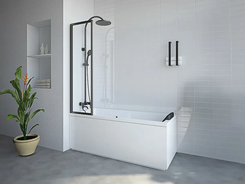 Vente-unique Pare baignoire pliant en métal style atelier - Noir mat - 80 x 140 cm - DISTRICT* Pare-Baignoire