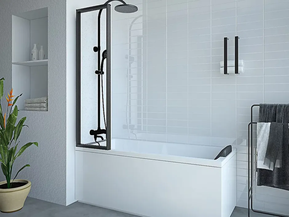 Vente-unique Pare baignoire pliant en métal style atelier - Noir mat - 120 x 140 cm - DISTRICT* Pare-Baignoire