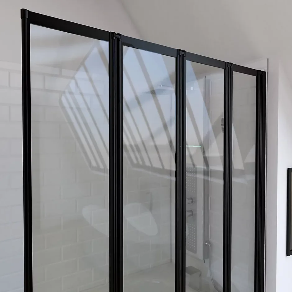 Galedo Pare baignoire Quatro 4 volets pivotants noir 143 x 125cm* Pare-Baignoire