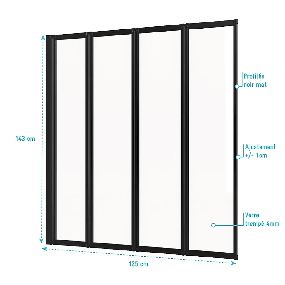 Galedo Pare baignoire Quatro 4 volets pivotants noir 143 x 125cm* Pare-Baignoire