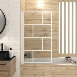 Aurlane Pare Baignoire Rabattable 75x125cm - Sérigraphie Briques Blanches - Verre Trempé 4mm* Pare-Baignoire