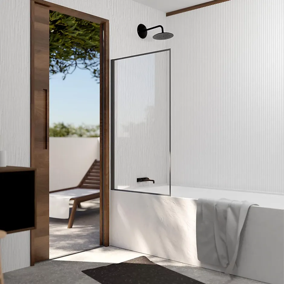 Aurlane Pare Baignoire Rabattable 75x130 cm - Aluminium Gun Metal et Verre Trempé 4 mm* Pare-Baignoire