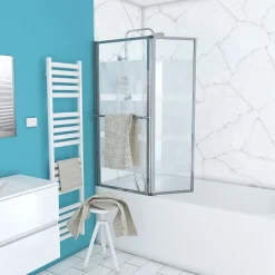 Aurlane Pare baignoire relevable 139x105cm avec volet - verre transparent avec bande depolie