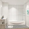 AICA Sanitaire pare baignoire 120x140cm paravent pivotant avec porte-serviette en inox et 2 étagères,5mm verre de sécurit,facile à pose* Pare-Baignoire