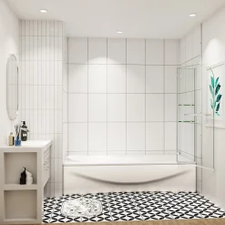 AICA Sanitaire pare baignoire 120x140cm paravent pivotant avec porte-serviette en inox et 2 étagères,5mm verre de sécurit,facile à pose* Pare-Baignoire