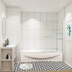 AICA Sanitaire pare baignoire 100x140cm paravent pivotant avec porte-serviette en inox et 2 étagères,5mm verre de sécurit,facile à pose* Pare-Baignoire