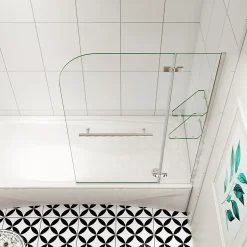 AICA Sanitaire pare baignoire 100x140cm paravent pivotant avec porte-serviette en inox et 2 étagères,5mm verre de sécurit,facile à pose* Pare-Baignoire